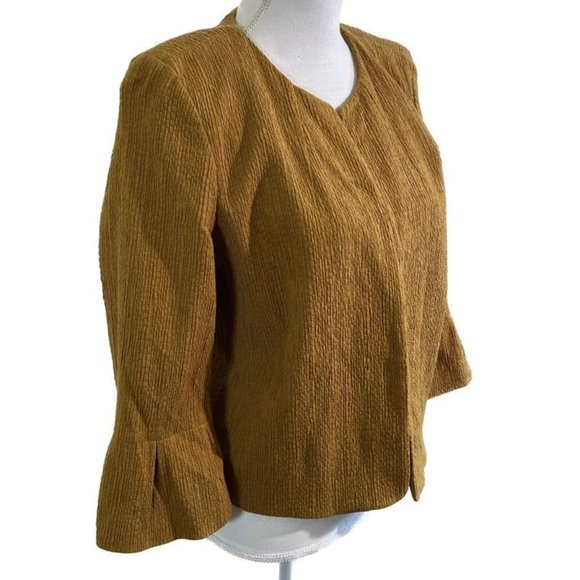 LOFT Mustard 3/4 Flare Sleeve Blazer Jacket Size Medium - Picture 2 of 9